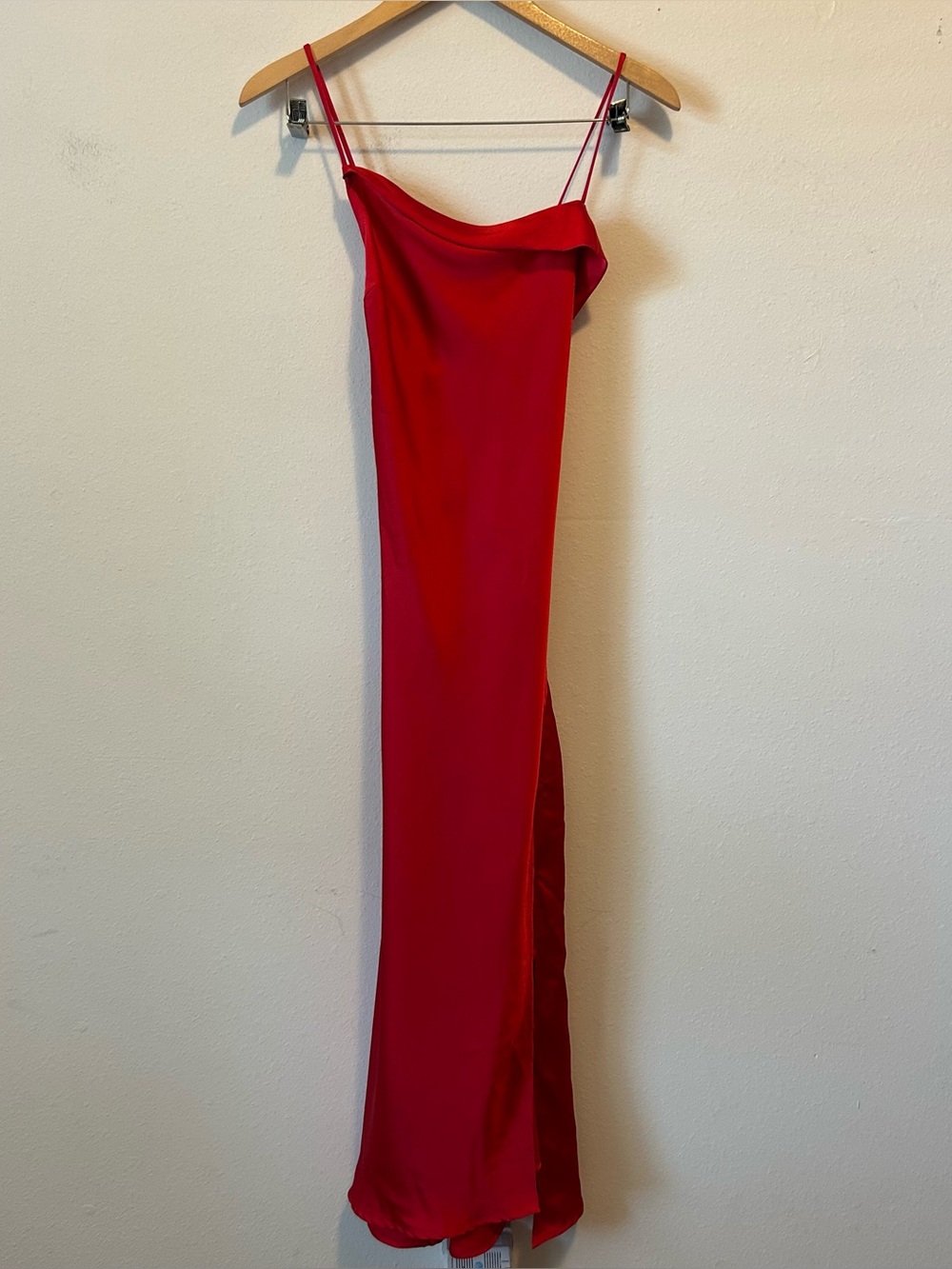ASTR The Label Women’s Medium Red Satin Slip MIDI Dress with Foldover Neck Line